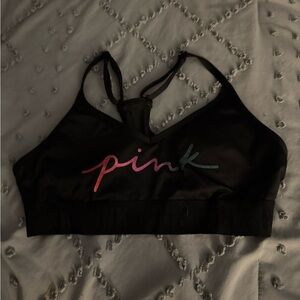 PINK Victoria's Secret Black Sports Bra with Multicolor Logo